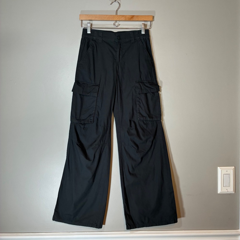 H&M Black Wide Leg Cargo Pants Cotton Utility Trousers Size 0 878277